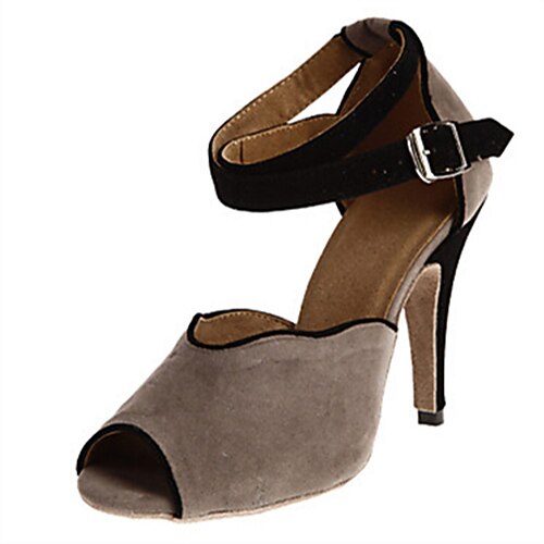 

Women's Latin Shoes Performance Heel Splicing Slim High Heel Cross Strap Black Green Gray