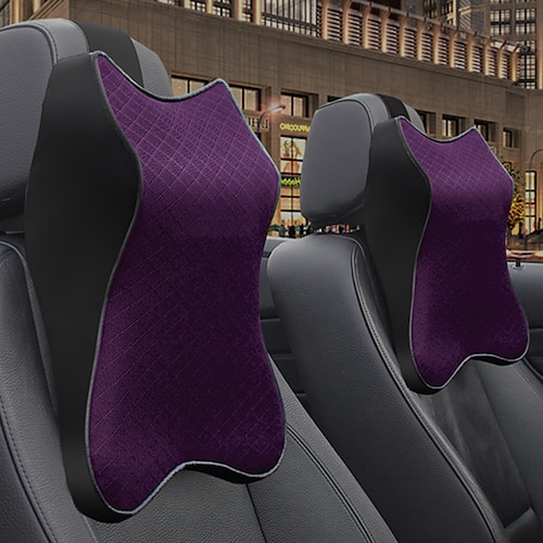 Unique Bargains 1 Pair Furry Car Seat Neck Pillows Soft Fluffy Car Headrest  Pillow Head Support Car Decor Purple 