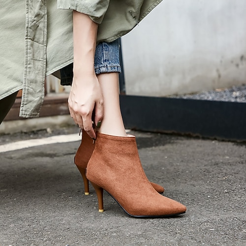 

Women's Boots Fashion Boots Booties Ankle Boots Stiletto Heel Pointed Toe Minimalism Daily Party Evening Suede Zipper Fall Winter Solid Colored Green Black Brown / Booties / Ankle Boots