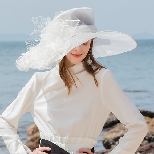 

fascinators berretto Organza Cappelli da pescatore Matrimonio Con Fantasia floreale Copricapo Copricapo
