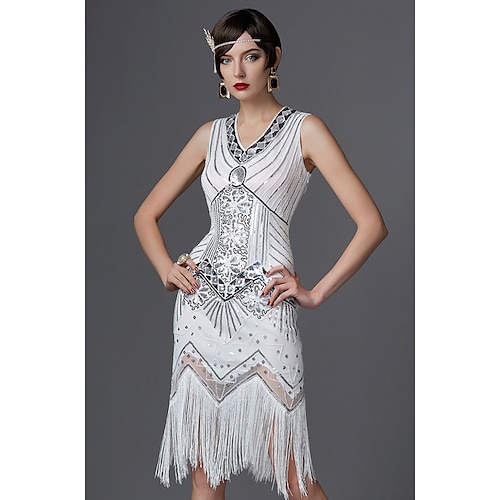 Roaring 20s Sparkle & Shine 1920s Prom Dress Cocktail Dress Flapper Dress Dress Party Costume Masquerade Cocktail Dress Knee Length The Great Gatsby Charleston Women's Sequins Tassel Fringe Sequin