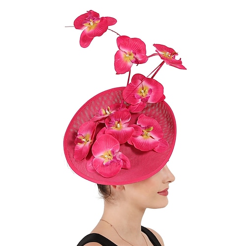 

Fascinators Flowers Headdress Linen / Cotton Blend Bucket Hat Special Occasion Kentucky Derby With Floral Headpiece Headwear