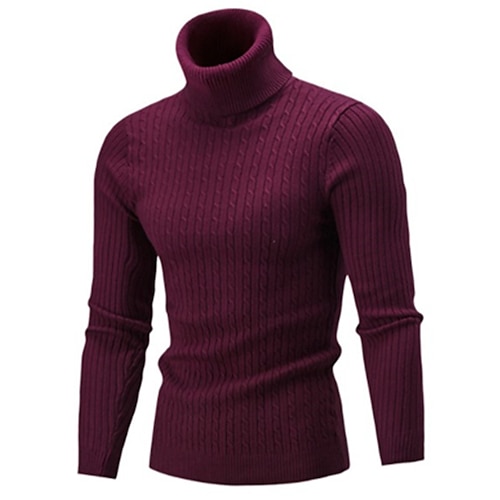 

Men's Sweater Pullover Knit Knitted Braided Solid Color Turtleneck Vintage Style Soft Home Daily Clothing Apparel Fall Winter Wine Royal Blue S M L / Acrylic / Rib Fabrics / Long Sleeve / Hand wash