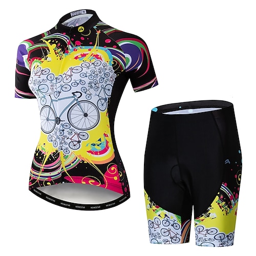 

21Grams Women's Cycling Jersey with Shorts Short Sleeve Mountain Bike MTB Road Bike Cycling Black Yellow Rainbow Novelty Bike Clothing Suit Breathable Anatomic Design Quick Dry Moisture Wicking