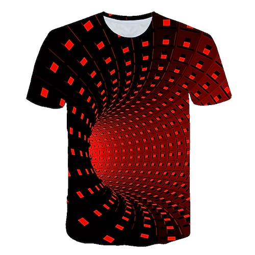 

Men's T shirt Tee Graphic Optical Illusion Round Neck Green Purple Yellow Royal Blue Red 3D Print Going out Short Sleeve 3D Print Clothing Apparel Basic Streetwear / Summer / Summer