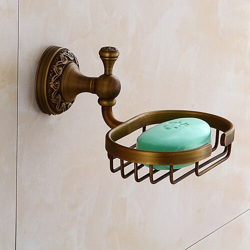 

Soap Dishes Holders Antique Brass Bathroom Hollow Soap Shelf Carved Wall Mounted 1pc