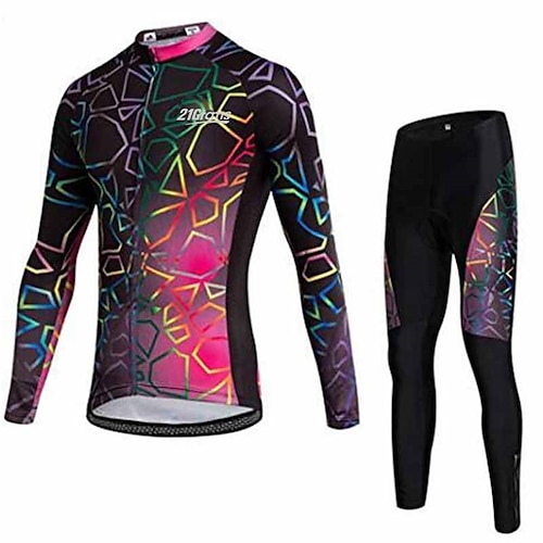 

21Grams Men's Long Sleeve Cycling Jersey with Tights Winter Fleece Polyester Pink / Black Funny Bike Clothing Suit Thermal Warm UV Resistant Breathable Anatomic Design Quick Dry Sports Lines / Waves