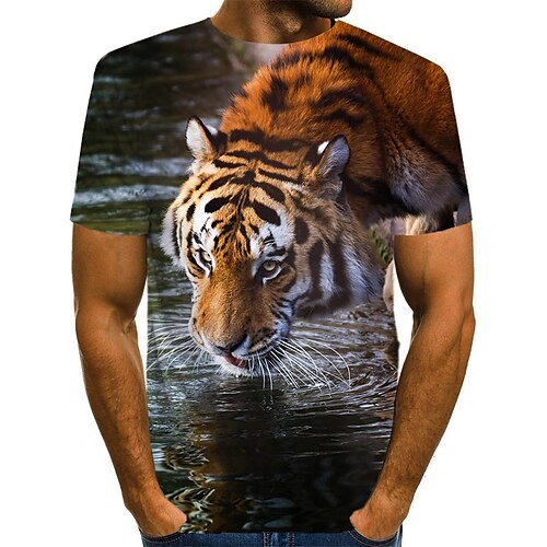 

Men's T shirt Tee Shirt Graphic Animal 3D Round Neck Brown Daily Holiday Short Sleeve Print Clothing Apparel Vintage Rock