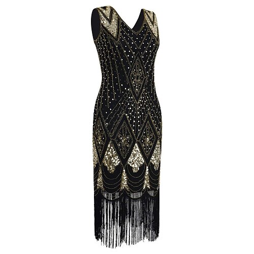 

The Great Gatsby Roaring 20s 1920s Vintage Inspired Flapper Costume Cocktail Dress Dress Party Costume Prom Dress Halloween Costumes Women's Sequins Tassel Fringe Costume BlackGolden / Wine / Beige