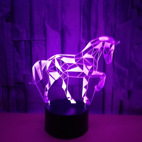 

3D Horse Night Light 7 Color Illusion Change LED Table Desk Lamp Acrylic Flat ABS Base USB Charger Home Decoration Toy Brithday Xmas Kid Children Gift