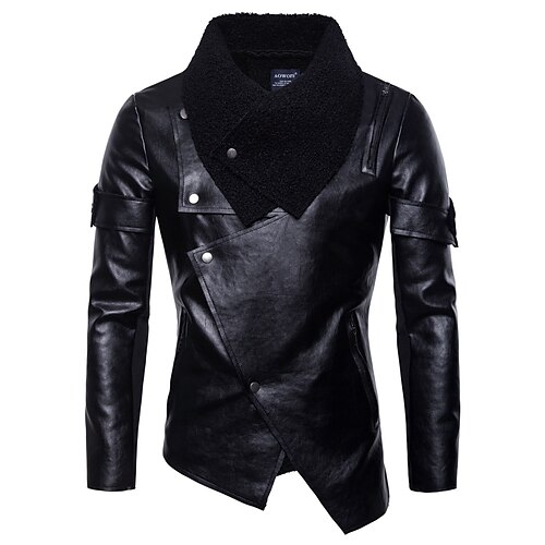 

Men's Jacket Faux Leather Jacket Biker Jacket Motorcycle Jacket Thermal Warm Rain Waterproof Daily Stand Collar Punk & Gothic Jacket Outerwear Solid Colored Black