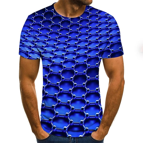 

Men's T shirt Tee Shirt Tee Graphic Optical Illusion Round Neck Blue Yellow Gold Red Brown 3D Print Plus Size Weekend Short Sleeve Print Clothing Apparel Streetwear Classic & Timeless Comfortable Big