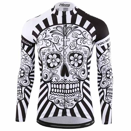 

21Grams Men's Cycling Jersey Long Sleeve Winter Bike Jersey Top with 3 Rear Pockets Mountain Bike MTB Road Bike Cycling Thermal Warm UV Resistant Cycling Breathable Black White Sugar Skull Sports