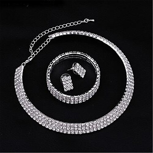 

Hoop Earrings 1 set Clear Synthetic Diamond Rhinestone Alloy 1 Necklace Earrings Bracelets Women's European Cool Geometrical Geometric Jewelry Set For Wedding / Bridal Jewelry Sets