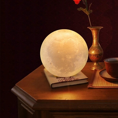 

Moon Lamp LED Night Light 3D Globe Brightness Batteries Powered Home Decorative for Baby Kid New Year Christmas Gift Wooden Stand 10cm x 10cm