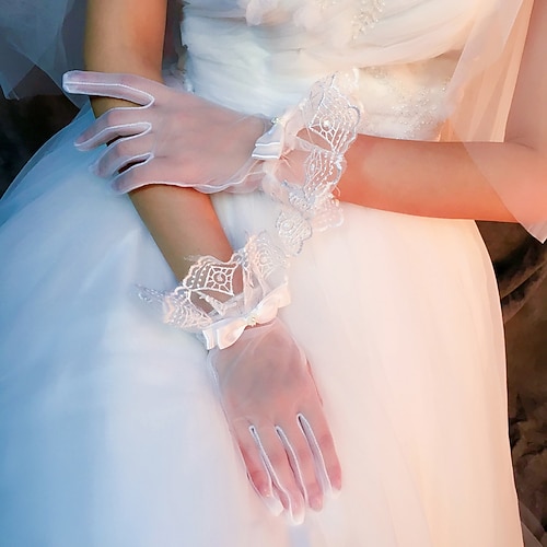 

Mesh Wrist Length Glove Lace / Gloves With Trim Wedding / Party Glove