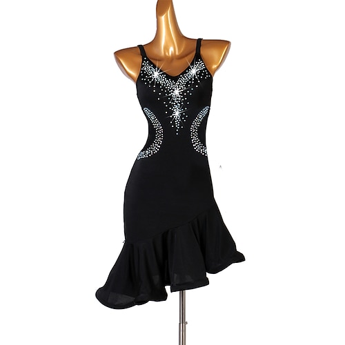 

Latin Dance Dress Ruching Crystals / Rhinestones Women's Performance Sleeveless Spandex