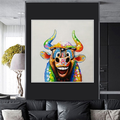 Quadro Tela Moderna Mucca/Toro Pop Art 40x40cm - Dipinto A Mano, Pronto Da Appendere, Decorazione Murale - Foto 9