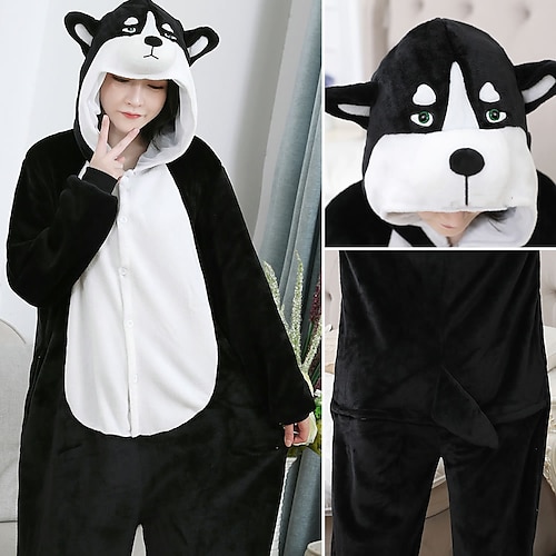 

Adults' Kigurumi Pajamas Husky Animal Onesie Pajamas Flannelette Cosplay For Men and Women Halloween Animal Sleepwear Cartoon Festival / Holiday Costumes