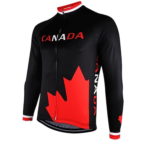 

21Grams Men's Cycling Jersey Long Sleeve Winter Bike Jersey Top with 3 Rear Pockets Mountain Bike MTB Road Bike Cycling Thermal Warm UV Resistant Cycling Breathable Black Red USA Canada National Flag