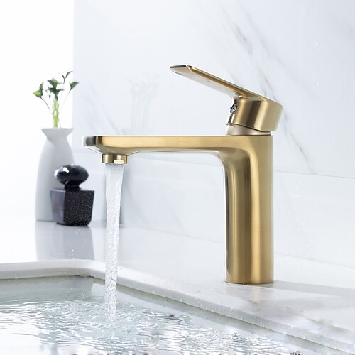 

Bathroom Sink Faucet - Single Brushed Gold Centerset Single Handle One HoleBath Taps