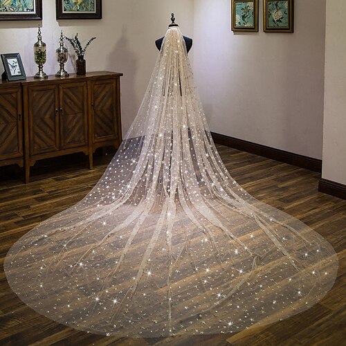 

One-tier European Style Wedding Veil Cathedral Veils with Trim 137.8 in (350cm) Tulle / Mantilla