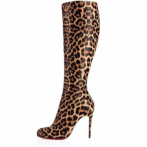 

Dame Støvler Knehøye Støvler Trykk sko Store størrelser Daglig Knehøye Støvler Stiletthæl Rund Tå Semsket lær Glidelås Leopard Svart