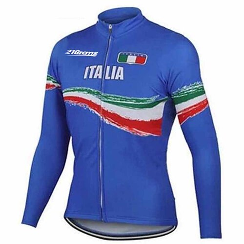 

21Grams Men's Cycling Jersey Long Sleeve Winter Bike Jersey Top with 3 Rear Pockets Mountain Bike MTB Road Bike Cycling Thermal Warm UV Resistant Cycling Breathable Blue Italy National Flag Fleece