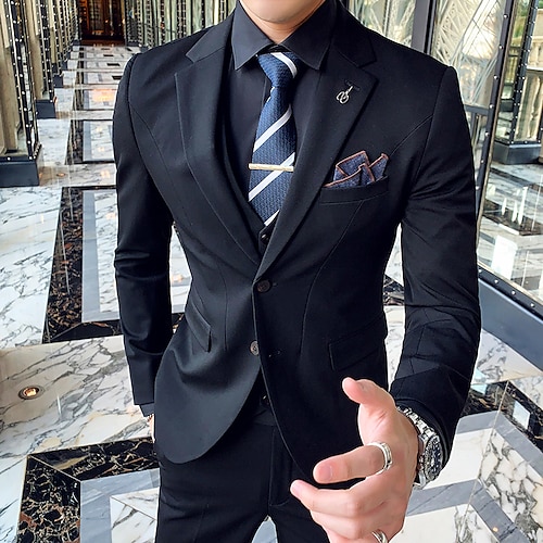 

Black Gray Light Grey Men's Wedding Homecoming Suits 3 Piece Solid Colored Slim Fit Single Breasted Two-buttons 2022