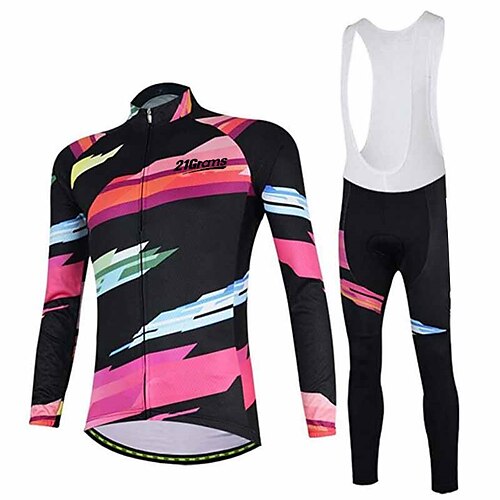 

21Grams Women's Cycling Jersey with Bib Tights Long Sleeve Mountain Bike MTB Road Bike Cycling Pink / Black Bike Clothing Suit Thermal Warm Breathable Anatomic Design Ultraviolet Resistant Quick Dry