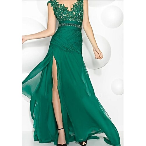 

Sheath / Column Sexy Engagement Formal Evening Dress V Neck V Back Sleeveless Floor Length Chiffon with Beading Slit Appliques 2022