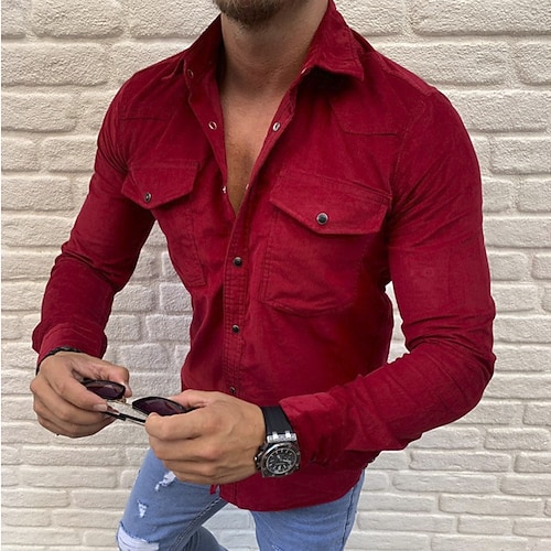

Men's Shirt Linen Shirt Cargo Shirt Solid Colored Collar Shirt Collar Green Red Brown Black Daily Long Sleeve Clothing Apparel Basic