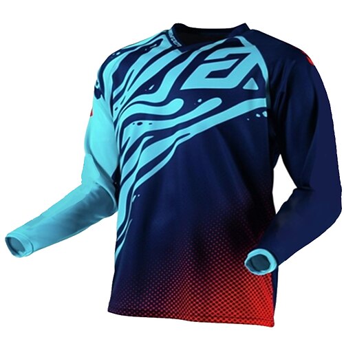 

Men's Cycling Jersey Downhill Jersey Dirt Bike Jersey Long Sleeve Mountain Bike MTB Road Bike Cycling Winter BlueGreen Geometic Bike Jersey Thermal Warm Windproof Breathable Anatomic Design Quick Dry