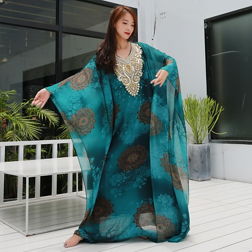 

Belly Dance Coat Beading Pattern / Print Women's Performance Half-Sleeve Dropped Chiffon