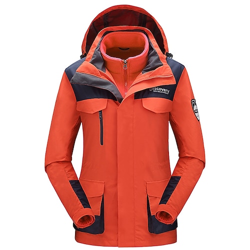 

Women's Hiking Jacket Hiking 3-in-1 Jackets Winter Outdoor Patchwork Waterproof Windproof Warm Comfortable Top Fishing Climbing Running Fuchsia Pink Orange White