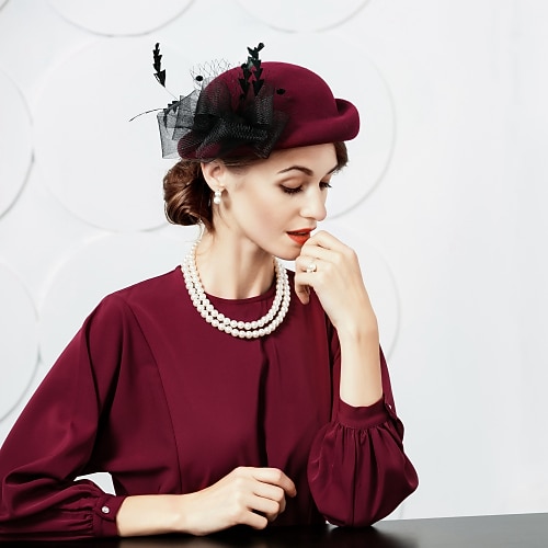 

Fascinators Hats 100% Wool Bucket Hat Casual Daily Wear With Feather Headpiece Headwear