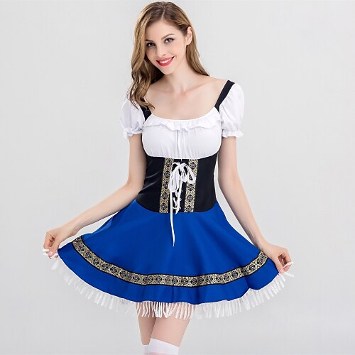 

Oktoberfest Beer Dirndl Trachtenkleider Women's Dress Bavarian Costume Blue