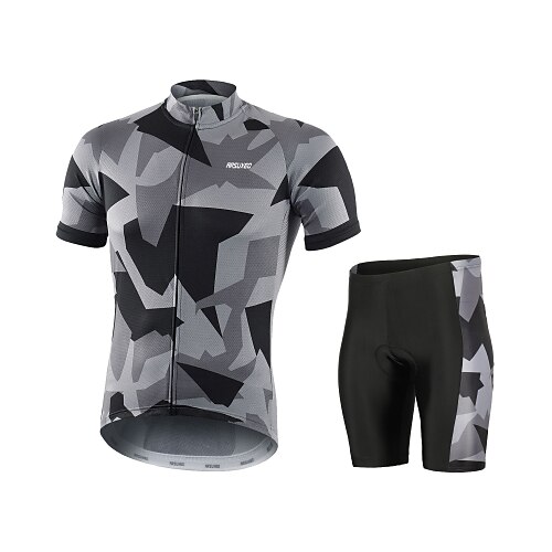 

Arsuxeo Men's Cycling Jersey with Shorts Short Sleeve Mountain Bike MTB Road Bike Cycling White Grey Red Camo / Camouflage Bike Clothing Suit Breathable Anatomic Design Quick Dry Back Pocket Sweat