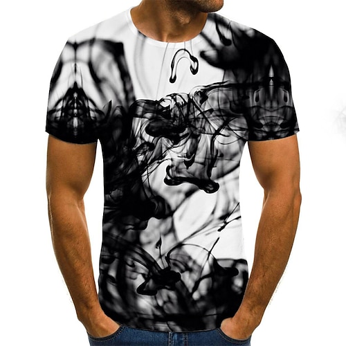 

Men's T shirt Tee Shirt Graphic Abstract Round Neck Black Plus Size Daily Going out Short Sleeve Pleated Print Clothing Apparel Streetwear Exaggerated / Summer / Summer