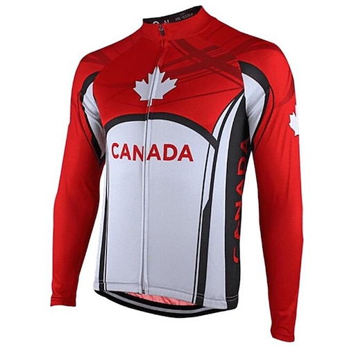 

21Grams Men's Cycling Jersey Long Sleeve Winter Bike Jersey Top with 3 Rear Pockets Mountain Bike MTB Road Bike Cycling Thermal Warm UV Resistant Cycling Breathable Red Canada Polyester Spandex Sports