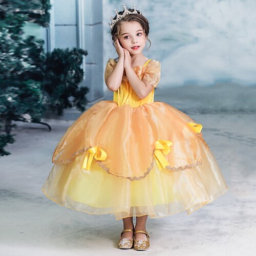 

Princess Belle Dress Flower Girl Dress Girls' Movie Cosplay A-Line Slip Vacation Dress Halloween Yellow Dress