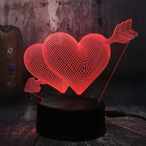 

3D Love Heart Nightlight Night Light Lamp for Children Creative Birthday USB 1pc