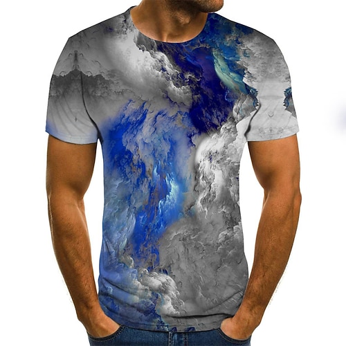 

Men's T shirt Tee Shirt Tee Graphic Letter 3D Round Neck Rainbow Plus Size Daily Going out Short Sleeve Pleated Print Clothing Apparel Basic Streetwear Exaggerated Designer