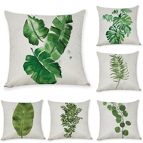 

Set of 6 Pillow Cover, Leaf Graphic Prints Leisure Fashion Faux Linen Throw Pillow Home Sofa Decorative