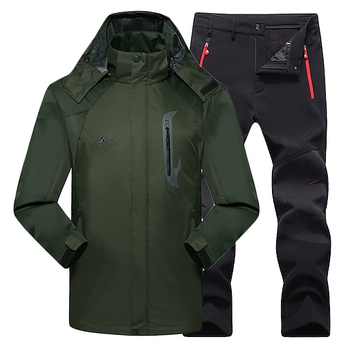 

Men's Hiking Jacket with Pants Winter Outdoor Thermal Warm Waterproof Windproof Quick Dry Jacket Pants Trousers Clothing Suit Full Zip Skiing Camping Hunting Green / Black RedBlack / 2pcs