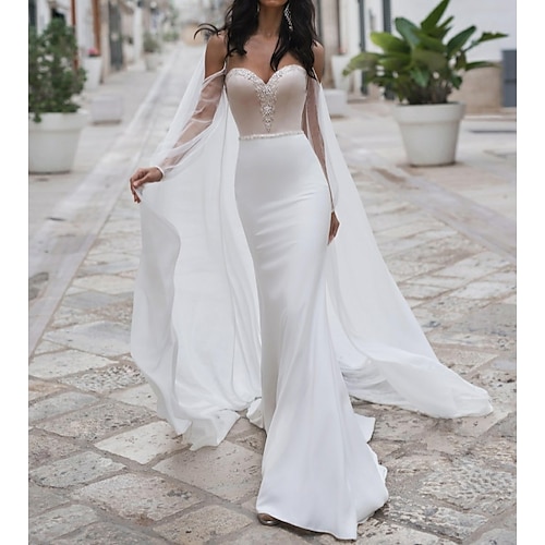 

Mermaid / Trumpet Wedding Dresses Sweetheart Neckline Sweep / Brush Train Long Sleeve Romantic See-Through Backless with Crystals 2022