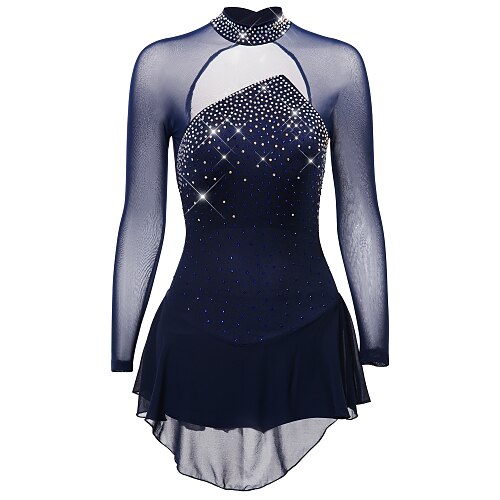 

Figure Skating Dress Women's Girls' Ice Skating Outfits Aquamarine Mesh Spandex High Elasticity Practice Professional Competition Skating Wear Anatomic Design Quick Dry Handmade Classic Crystal