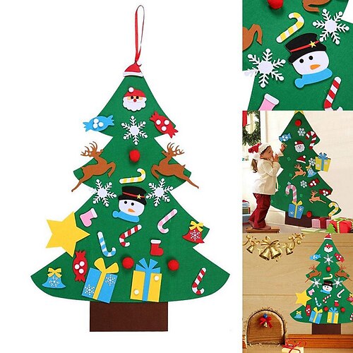 

3828inches Kids DIY Felt luminous Christmas Tree with Ornaments Children New Year Gifts for Christmas Door Wall Hanging Decoration(9570CM)