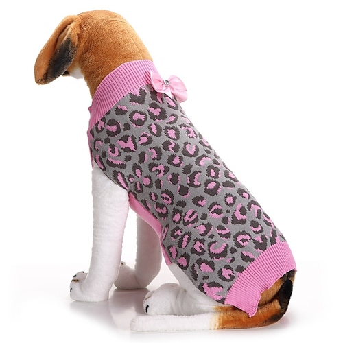 

Dog Sweater Puppy Clothes Leopard Bowknot Bow Simple Style Winter Dog Clothes Puppy Clothes Dog Outfits Pink Costume for Girl and Boy Dog Acrylic Fibers XXS XS S M L XL