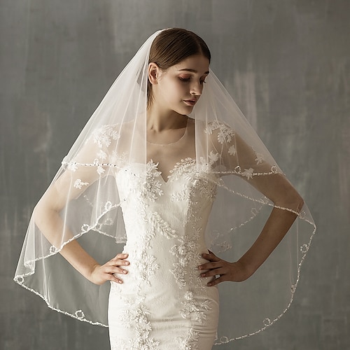

Two-tier Luxury / Sweet Wedding Veil Shoulder Veils / Elbow Veils with Solid / Paillette Tulle / Angel cut / Waterfall